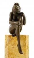 Bronze - Woman deep in thought on a marble base, sign. Milo