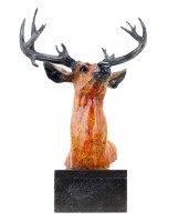 Tall Deer / Stag Bust - Bronze Figurine on Marble - signed Bonheur