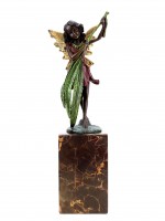 Bronze Fairy Figurine - Fairy With Fern Leaf - Art Nouveau - Signed Milo