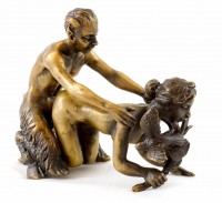 Bronze Figure - Faun seduces a Maid - Bergmann-stamp - 2 pieces