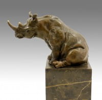 Abstract Animal Sculpture - Sitting Rhino - signed Milo