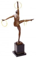Art Deco Bronze Dancer with 3 Rings on Marble signed Duvernet