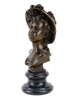 Bronze Portrait Bust - Art Nouveau Lady - Sign. Carrier-Belleuse