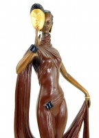 Art Deco Bronze Sculpture - Dancer with Mask - Signed F. Preiss