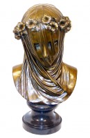 Large Sculpture Art nouveau bronze Mary with veilcover - signed