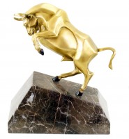 Bronze Stock Exchange Bull on Marble - limited Sculpture by M. Klein