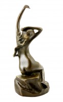 Art Nouveau nude bronze - nude woman on the rock- sig. Moren