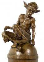Fancy bronze figurine Sitting Faunus - Satyr signed Milo