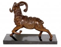 Bronze Figure - Ram / Goat on Marble Base - Stevens