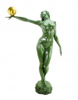 Sensual Female Nude with Golden Ball - Limited Bronze Statue