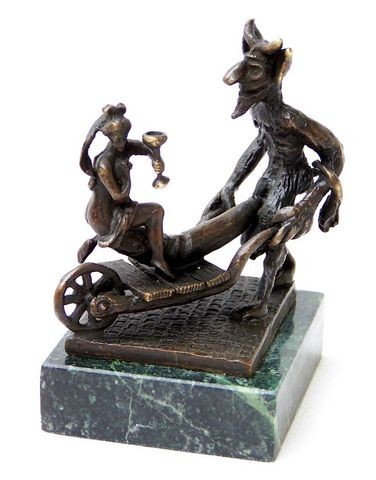 Erotic Vienna Bronze - Devil and virgin with barrow, Bergmann
