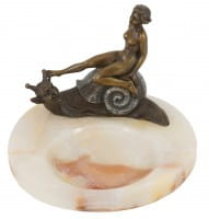 Vienna Bronze Figure on Marble Bowl - Female Nude on a Snail