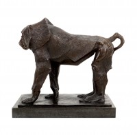 Limited Bronze Sculpture - Sacred Baboon - Signed Bugatti - Bronze Ape