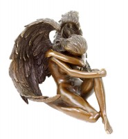 Sitting Angel Sculpture - Bronze Erotic Nude - signed Patoue