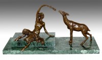 Vienna Bronze - Satyr lures Deer - Signed Bouraine