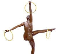 Art Deco Bronze Dancer with 3 Rings on Marble signed Duvernet
