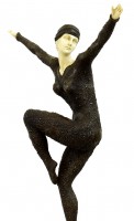Tall Art Deco Sculpture - Female Dancer on Marble - Chiparus