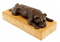 British Bulldog on a yellow natural stone base - Bronze Figure