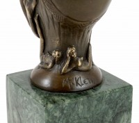 Bronze Figure - Head with relief-like Female Nudes - M. Klein