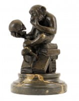 Bronze Statue - Ape with Skull / Philosophizing Monkey - Rheinhold
