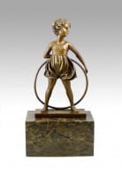 Art Deco Bronze Statue - Girl with Hoop - signed F. Preiss