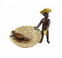 Vienna Bronze Figurine - Fishing Blackamoor with Lobster - Hand-Painted Vienna Bronze Figurine - Fishing Blackamoor with Lobster - Hand-Painted