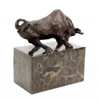 Bronze Bull Figurine - Signed Barye - Animal Sculpture