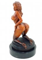 Erotic Girl Jules - signed J. Patoue - Sexy Bronze Nude on Marble base