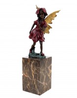 Fairy Figurine - Flower Fairy - Bronze Figurine On Marble Base - Art Nouveau - Milo