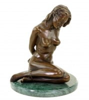 Bondage Girl Ava - Erotic Bronze Figurine on Green Marble Base