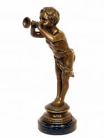 Art Nouveau Bronze,Trumpeter on Marble-base signed Louis Kley