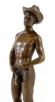 Nude Man Bronze - Cowboy with erected penis - sign. M. Nick