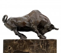 Bronze Bull Figurine - Signed Barye - Animal Sculpture