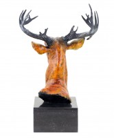 Tall Deer / Stag Bust - Bronze Figurine on Marble - signed Bonheur