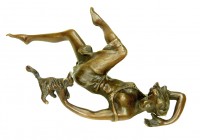 Erotic Vienna Bronze - Sexy Young Girl playing with a cat
