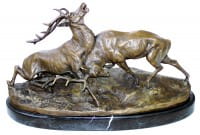 Animal Bronze - Fighting Deers - on marble base signed