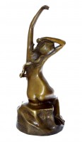Art Nouveau nude bronze - nude woman on the rock- sig. Moren
