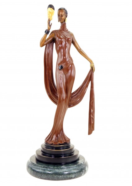 Art Deco Bronze Sculpture - Dancer with Mask - Signed F. Preiss