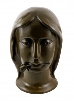 Bronze Head - Girl with Rose - signed by Otto Gutfreund