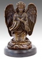 Art Nouveau Bronze Statue - Praying Mourning Angel - sign. Milo