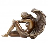 Sitting Angel Sculpture - Bronze Erotic Nude - signed Patoue