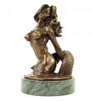 Erotic Nude - Mermaid - Water Nymph - Bronze Figurine signed