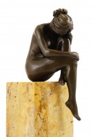 Bronze - Woman deep in thought on a marble base, sign. Milo